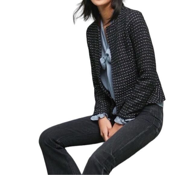 Anthropologie Dolan Black & Blue Tweed Peplum Blazer - Picture 1 of 9